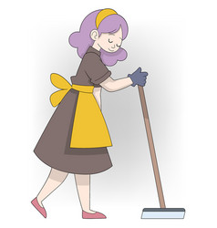 Cartoon Character With Purple Hair Mopping