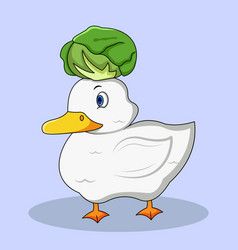 Cute Duck Carrying Cabbage On His Head