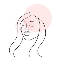 Woman Face Line Art With Long Hair In Pastel Pink