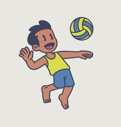 Cute And Happy Boy Playing Beach Volleyball