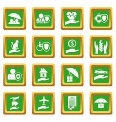 Insurance Icons Set Green