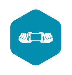 Two Hands Holding Mobile Phone Icon Simple Style