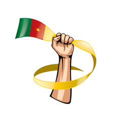 Cameroon Flag And Hand On White Background