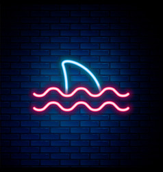 Glowing Neon Line Shark Fin In Ocean Wave Icon