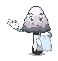 Waiter Shaggy Mane Mushroom Mascot Cartoon