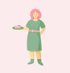 Beautiful Elderly Woman With Pink Hair And A Cake