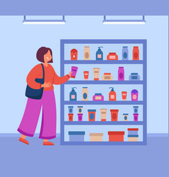 Cartoon Woman Buying Beauty Products In Shop