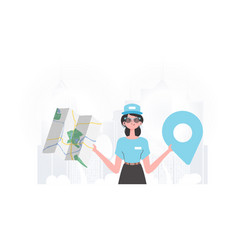 Girl Is Holding A Map Cartoon Style Character