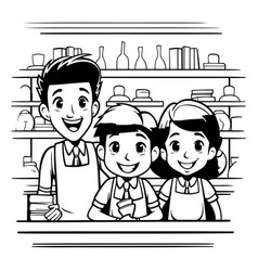 Supermarket Shelf With People In Black And White