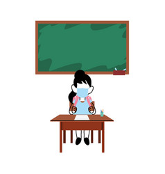 Girl With Mask On Desk In Classroom