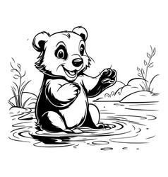 Black And White Cartoon Of Cute Bear Drinking