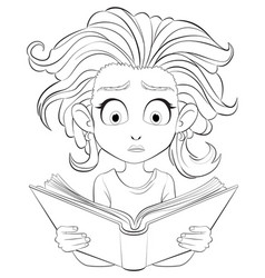 Cartoon Girl With Wide Eyes Reading A Book