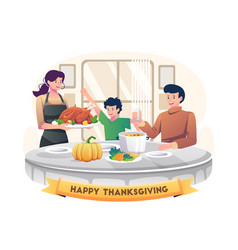 Family Celebrates Thanksgiving By Having Dinner