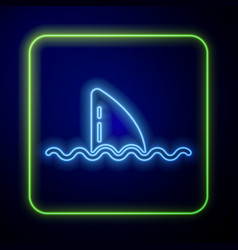 Glowing Neon Shark Fin In Ocean Wave Icon Isolated