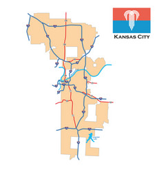 Simple City Map Of Kansas Missouri Usa