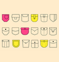 Pocket Line Icons Garment Pouch Shapes T-shirt