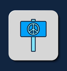 Filled Outline Peace Icon Isolated On Blue