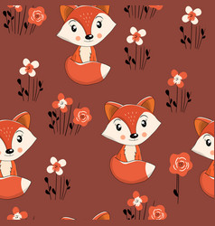 Seamless Pattern With Cute Fox Baby On Color