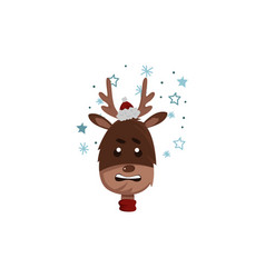 Scared Reindeer Head In Santa Claus Hat