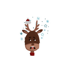 Confused Reindeer Head In Santa Claus Hat