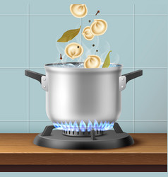 Boiled Dumplings Pan On Gas Stove Falling