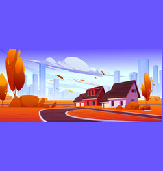 Suburb District With Houses Road In Autumn