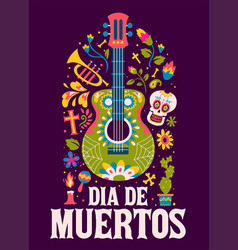 Dia De Los Muertos Holiday Poster With Guitar