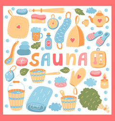 Sauna Banya Cute Colorful Icons Set