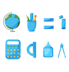 Set Of Study School Supplies In Blue Color