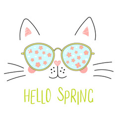 Hello Spring Lettering With Cat In Glasses