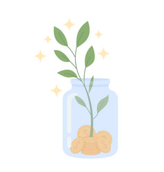 Glass Jar With Coins And Sapling Semi Flat Color