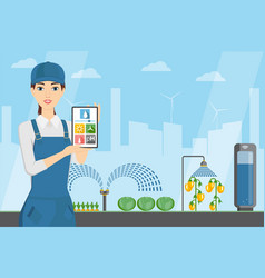 Woman Farmer With Tablet In A Modern Greenhouse