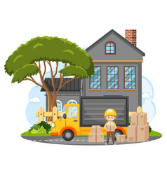 Delivery Man Standing In Front Of A House