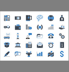 Set Business Banking And Finance Icons Blue