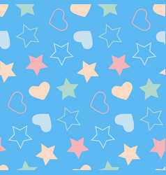 Star Heart On Blue Background Seamless Pattern