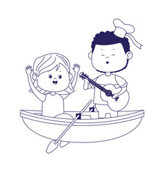 Happy Girl And Boy Singing In Wooden Canoe Flat