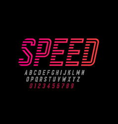 Speed style font alphabet and numbers Royalty Free Vector