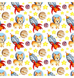 Watercolor Of A Corgi Pattern In Space Planets