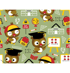 Funny Owl Cartoon With School Elements