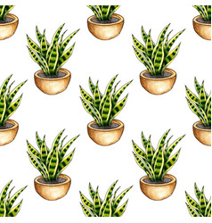 Watercolor Of A Pattern Of Herbs In A Pot Its