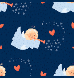 Christmas Seamless Pattern With Cute Angel Girl