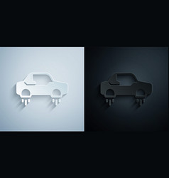 Paper Cut Fantastic Flying Car Icon Isolated