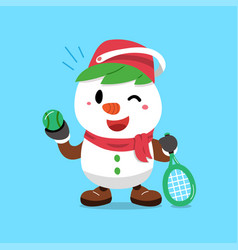 Cartoon Character Christmas Snowman Playing Tennis