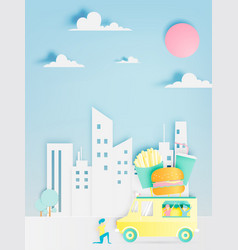 Hamburger Food Truck In Paper Art Digital Craft