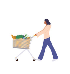 Young Woman Character Enjoying Grocery Shopping