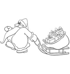 Cartoon Santa Claus Pulling A Sleigh Gifts