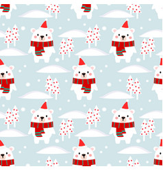 Seamless Pattern Of Cute Polar Bear In Christmas