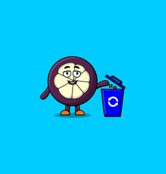 Cute Cartoon Mangosteen Throwing Trash In Trash