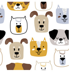 Hand Drawn Cute Dog Faces On White Background