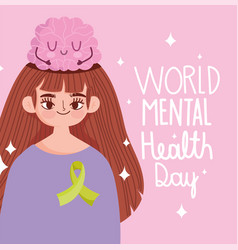 World Mental Health Day Young Woman With Brain